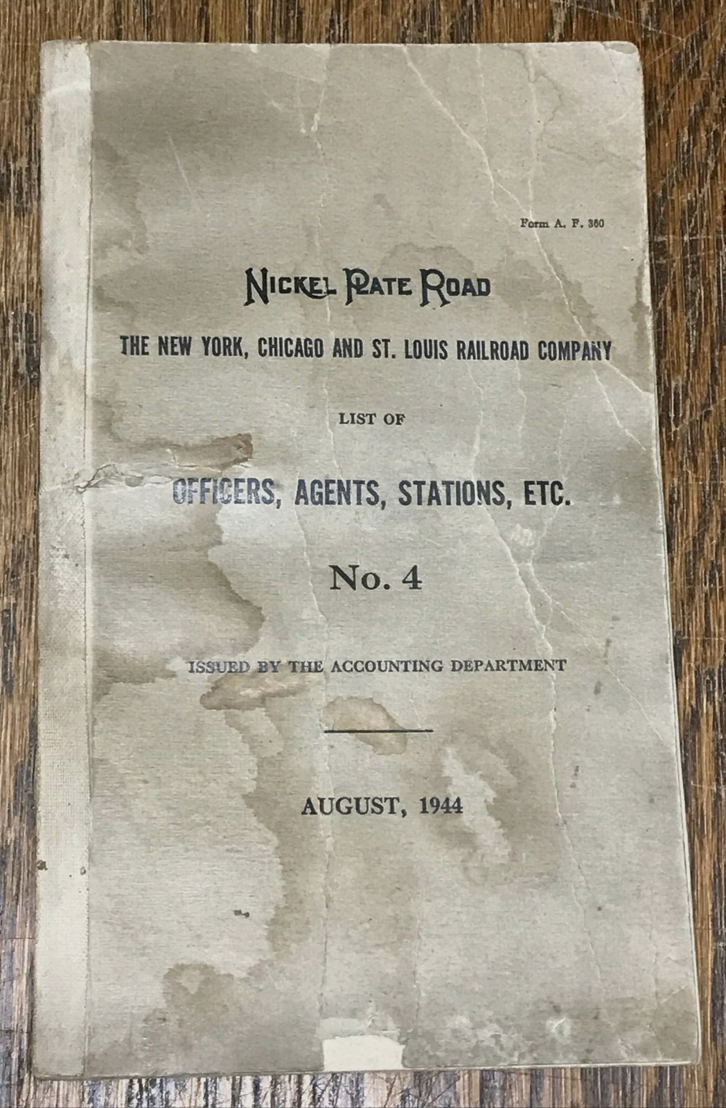 1944 Nickel Plate Road NYC&StL Railroad List Of Officers, Agents, Stations No. 4