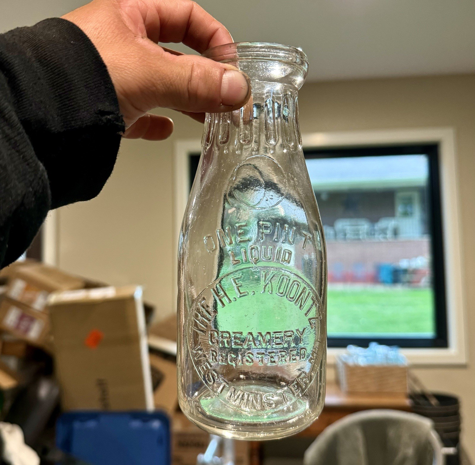 The H E Koontz Creamery Westminster MD Maryland Emb Pt Milk Bottle Dated 1929