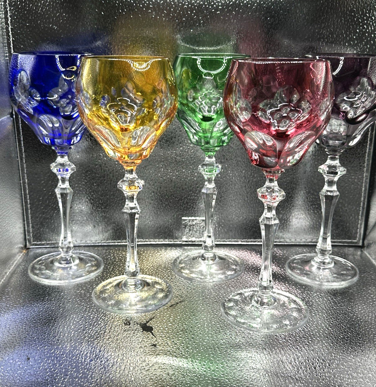 Vintage Cut To Clear Bohemian Hock Wine Glass Goblet Five Colors CHOOSE COLOR