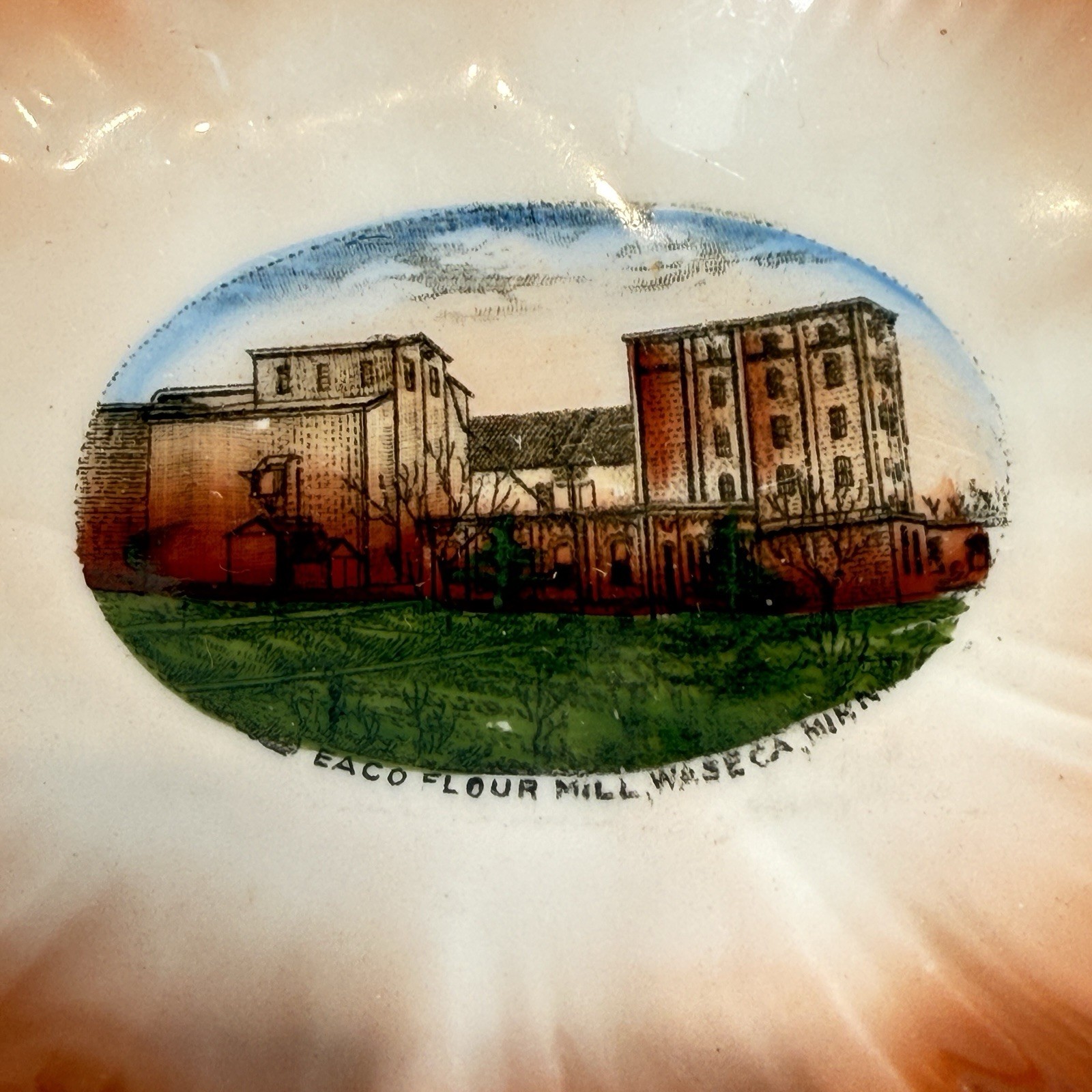 WASECA MINNESOTA MN Antique EACO FLOUR MILL Souvenir TRINKET DISH