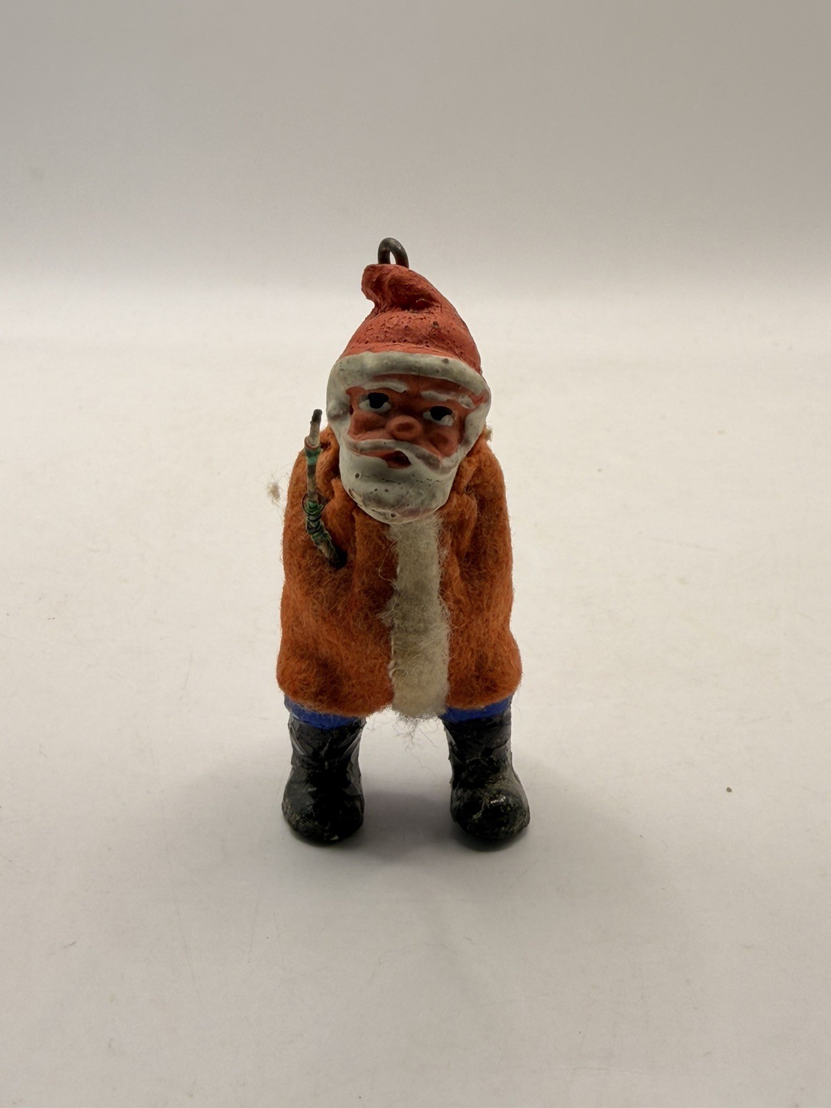Antique Putz German Clay Face Sitting Belsnickel Santa Claus Mini Figure 