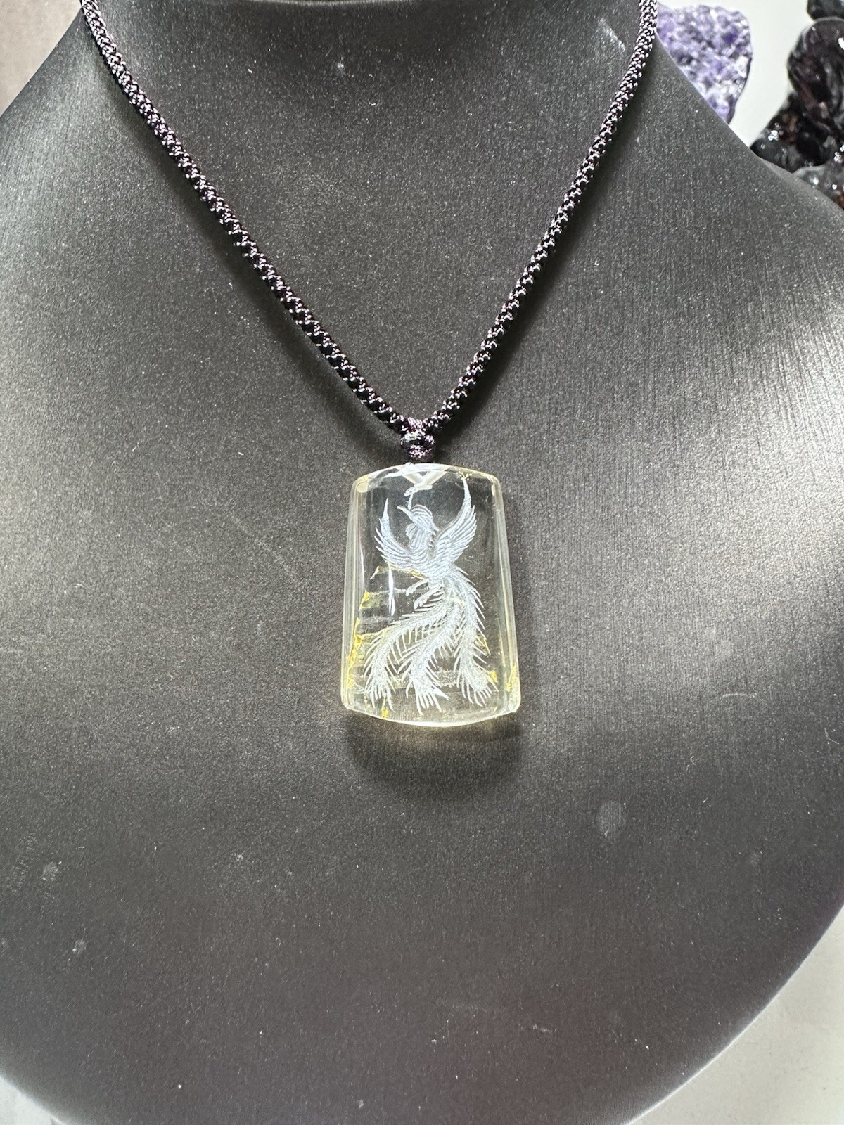 Genuine Natural  Premium Natural Clear Crystal Inner-Carved Phoenix Pendant 2