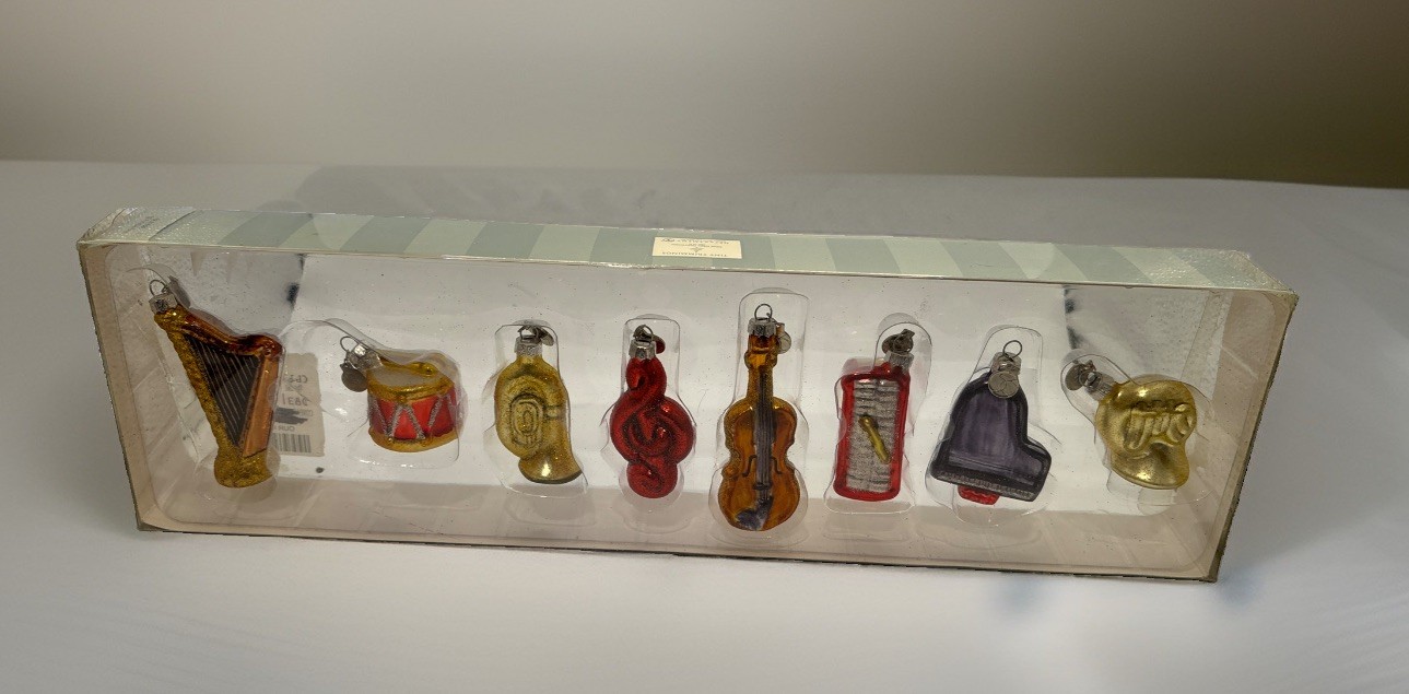 Vintage 2002 Dept 56 Tiny Trimmings Mini Glass Ornaments Musical Instruments NIB