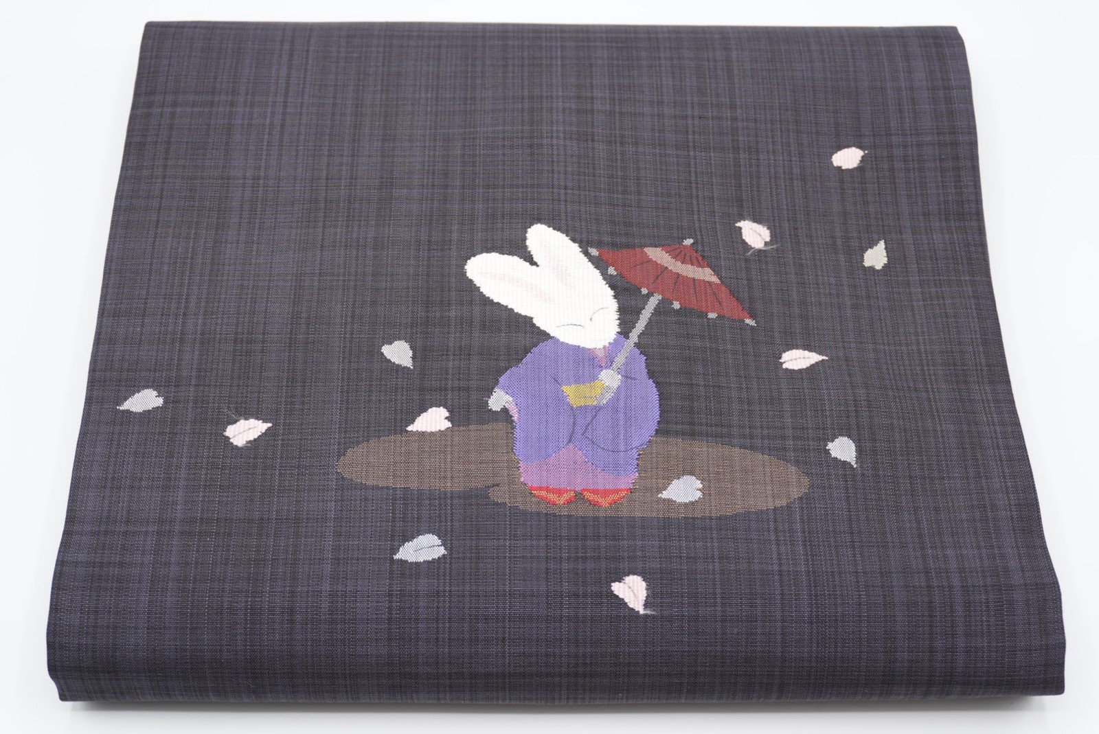Japanese Kimono Obi - Nagoya Obi - Rabbits and Cherry Blossom Petals - Pre-owned