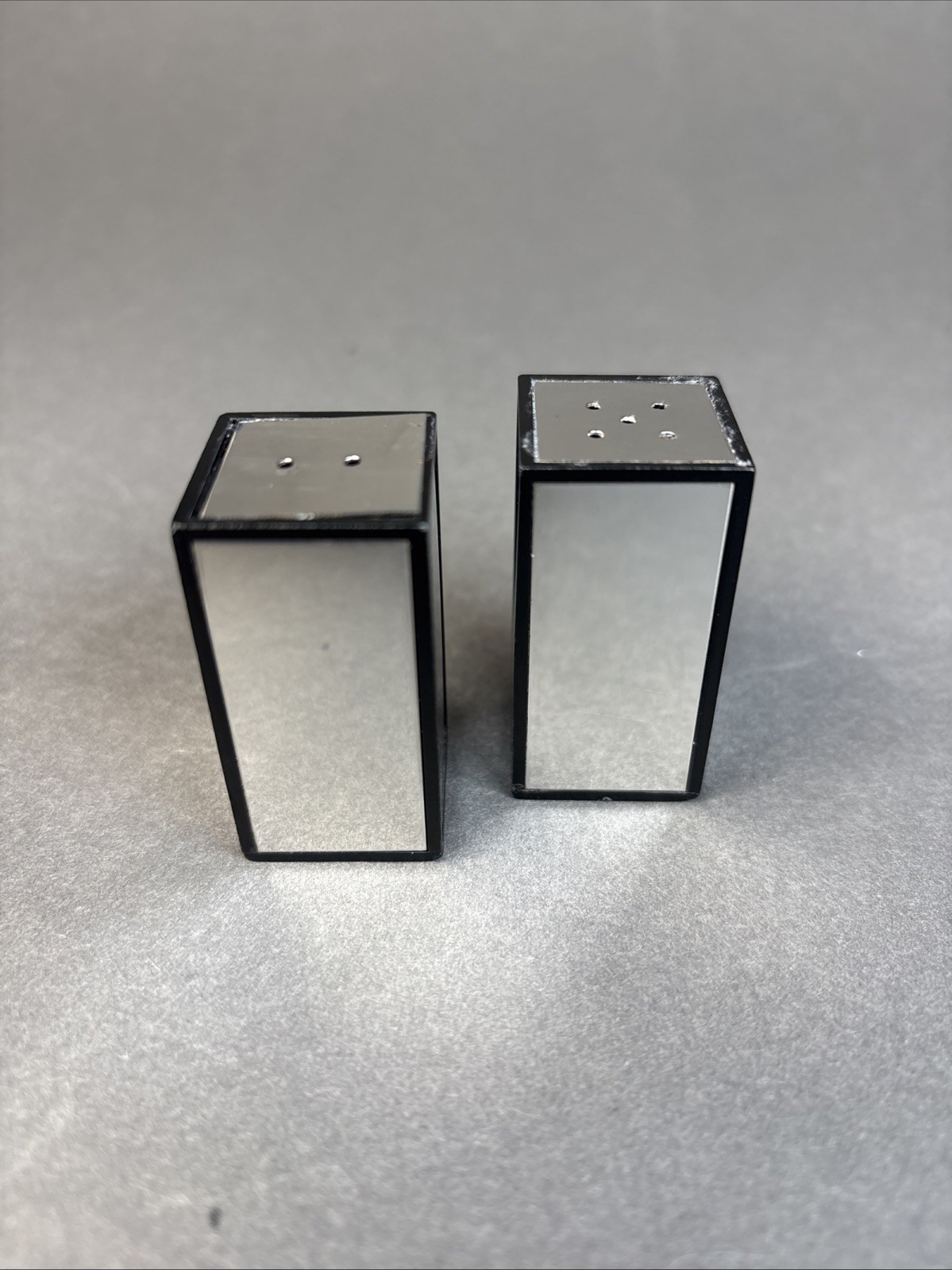 Vintage MCM Danish Mirror&Black Salt & Pepper Shakers Made in Denmark MCM 1.75”