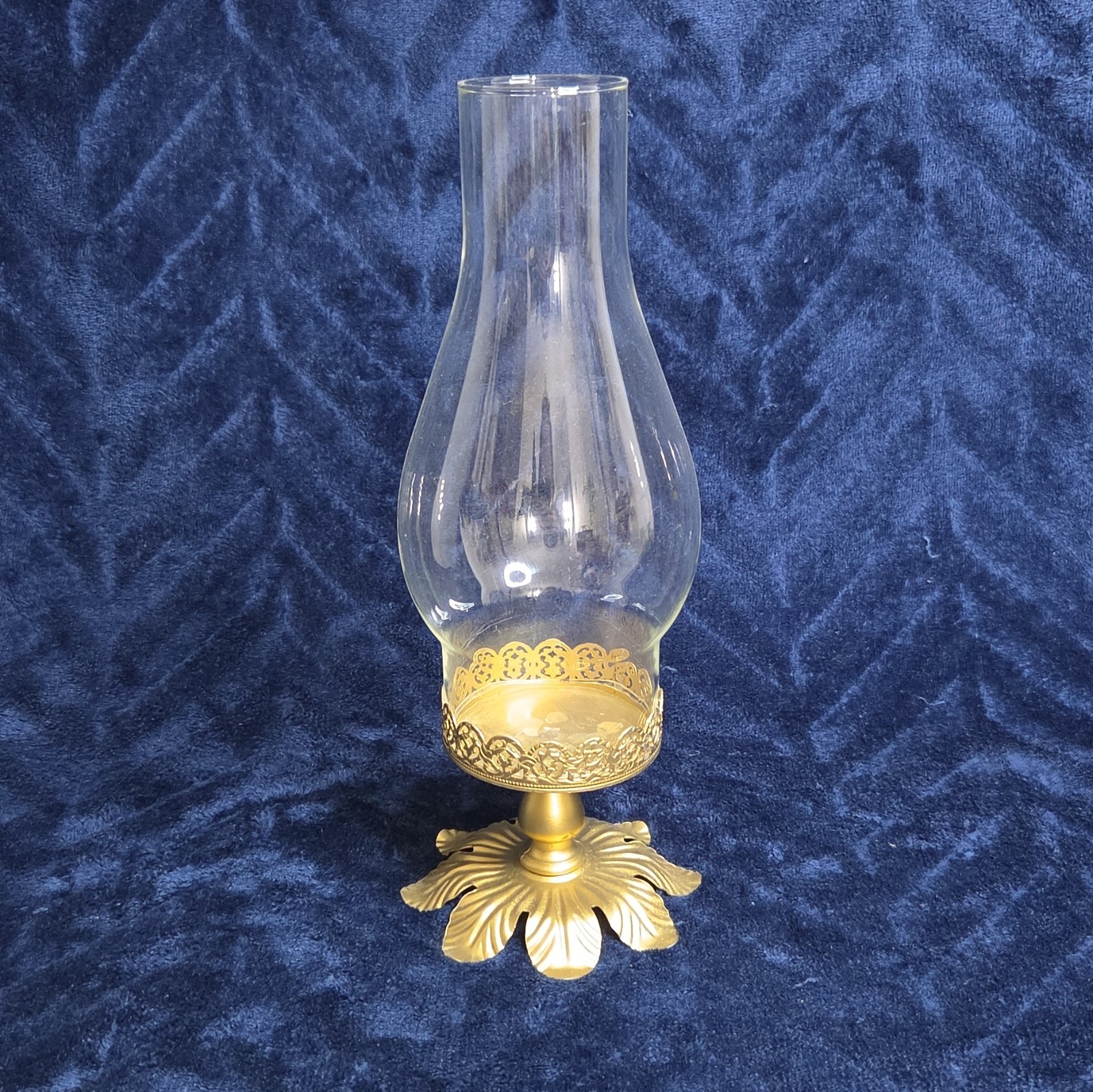 Beautiful Vintage Brass Plated Glass Lantern Candle Holder Pedestal 11.5