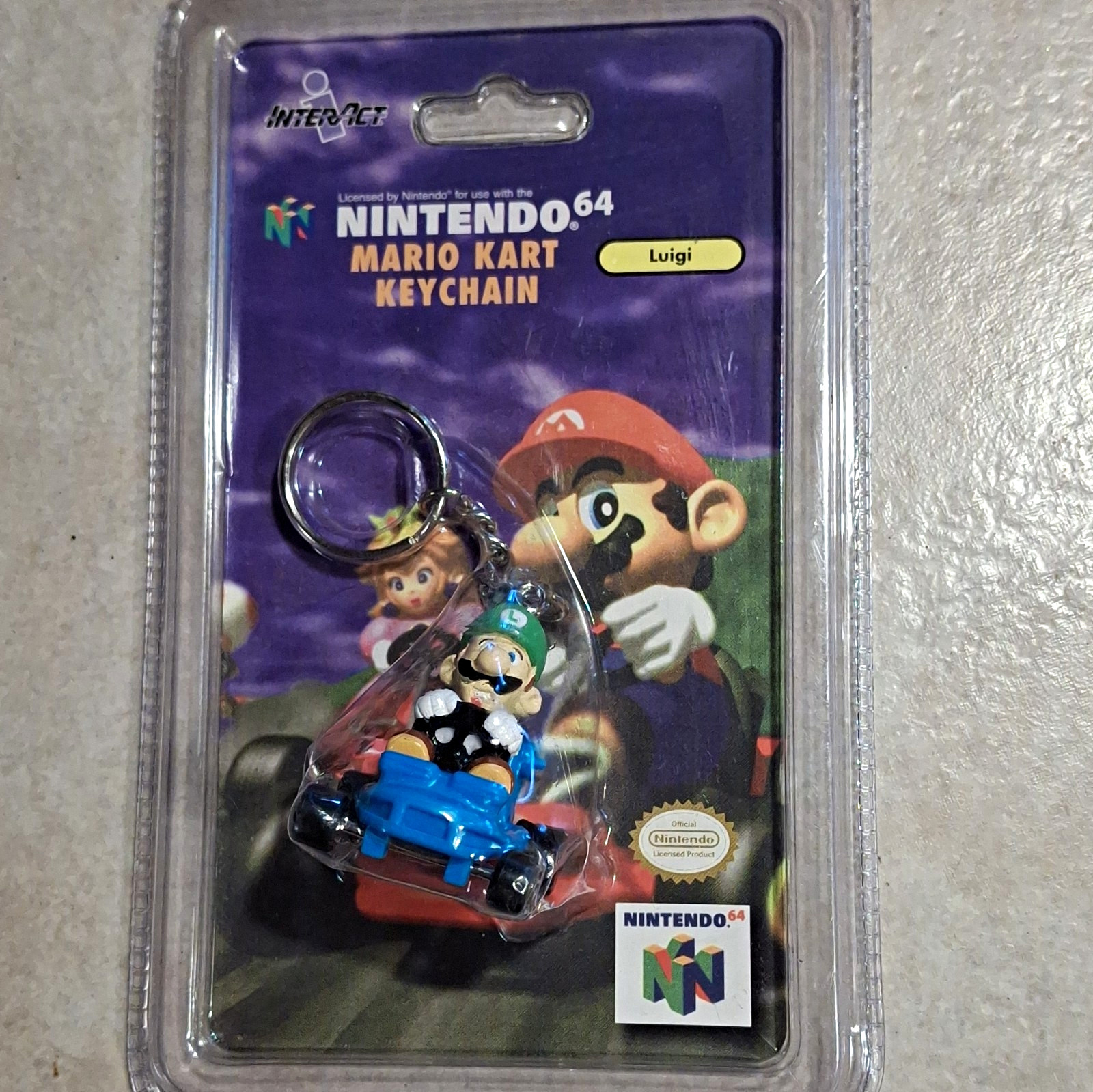 Vintage 1997 Nintendo 64 Mario Kart 64 Luigi Keychain Sealed Brand New InterAct