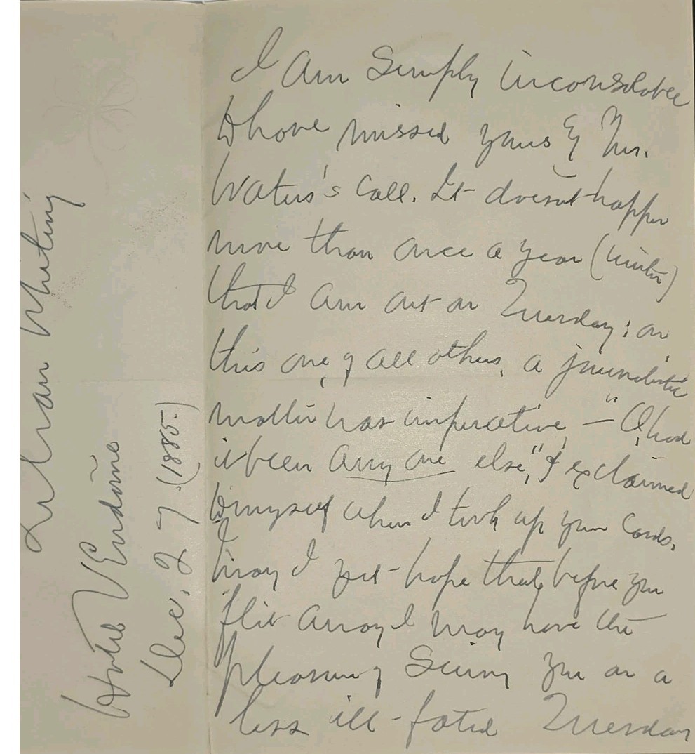 1885 Handwritten Letter Lilian Whiting | Hotel Vendôme Paris | Rare Poem & Auto