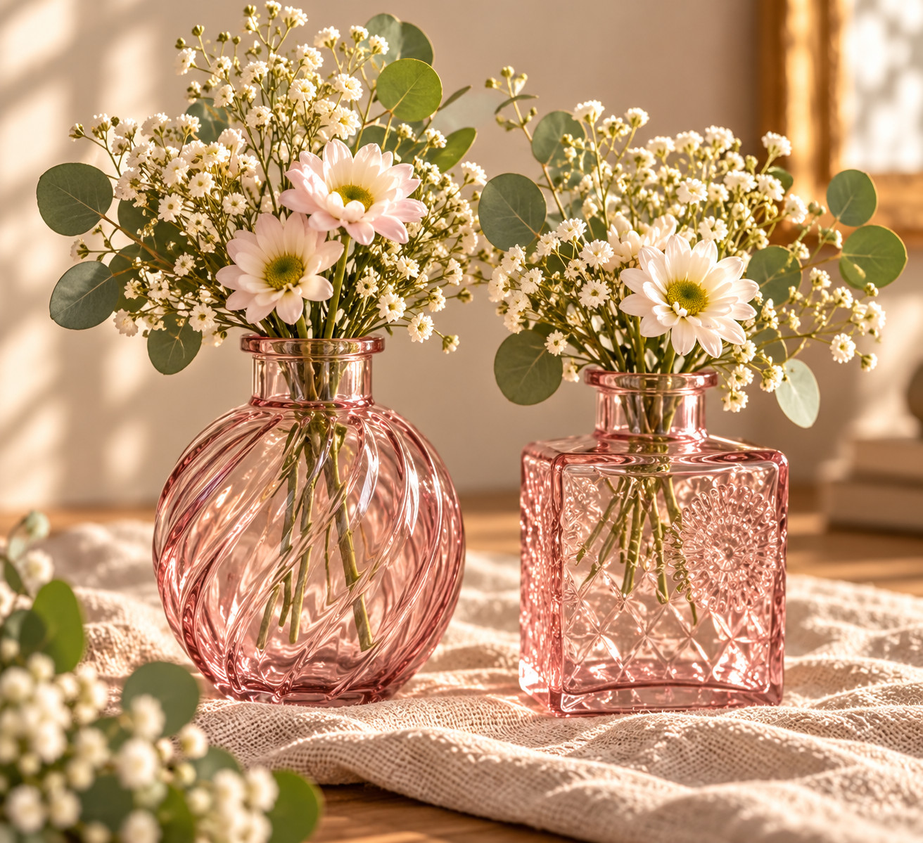 Cassie & Co. New Set of 2 Glass Bud Vases Vintage Style Floral Cottage Decor