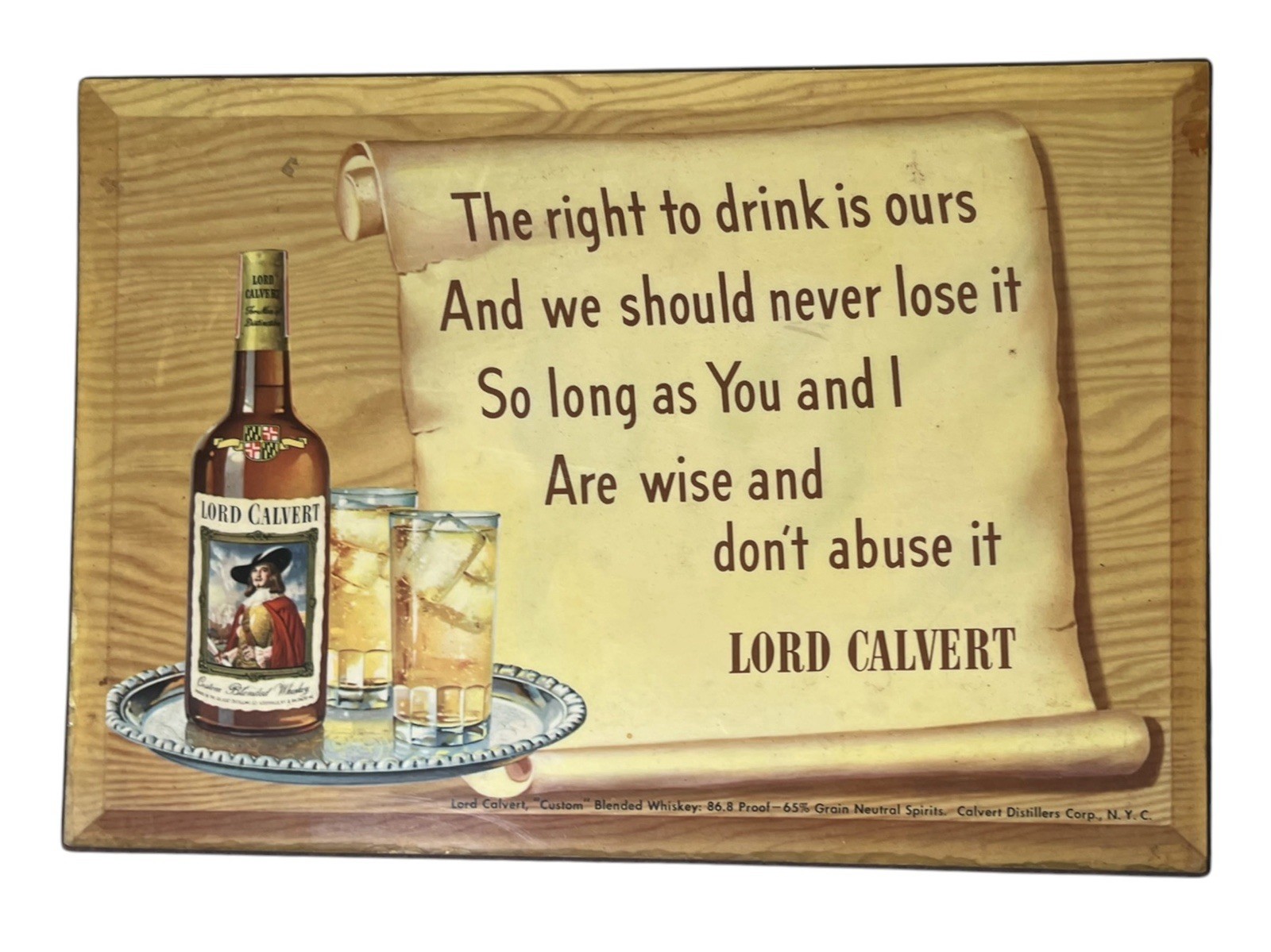 Rare Vintage 1950's Lord Calvert Distiller Whiskey Standee Advertising Sign