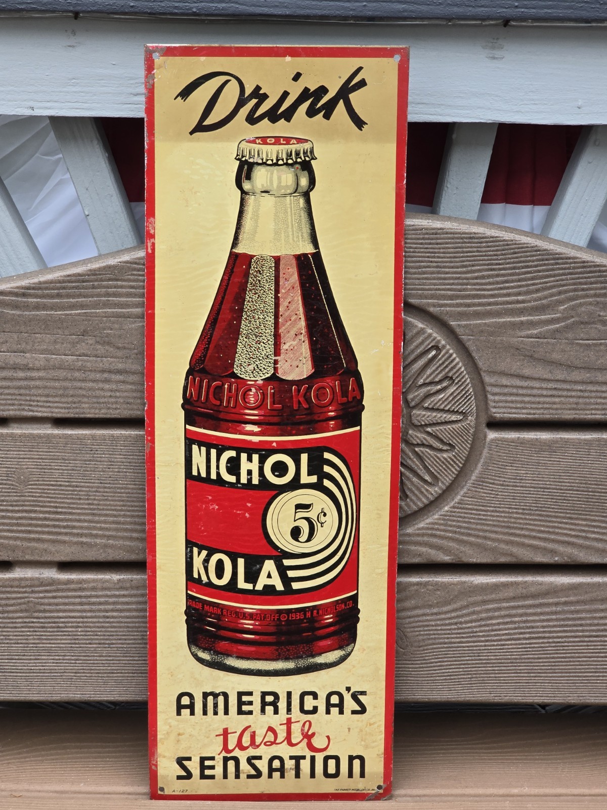 1936 Nichol Kola Tin Sign 5¢ Advertising Drink America's Taste Sensation
