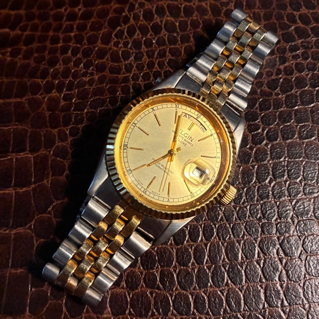 ELGIN DAY DATE Automatic Wristwatch Gold Combination