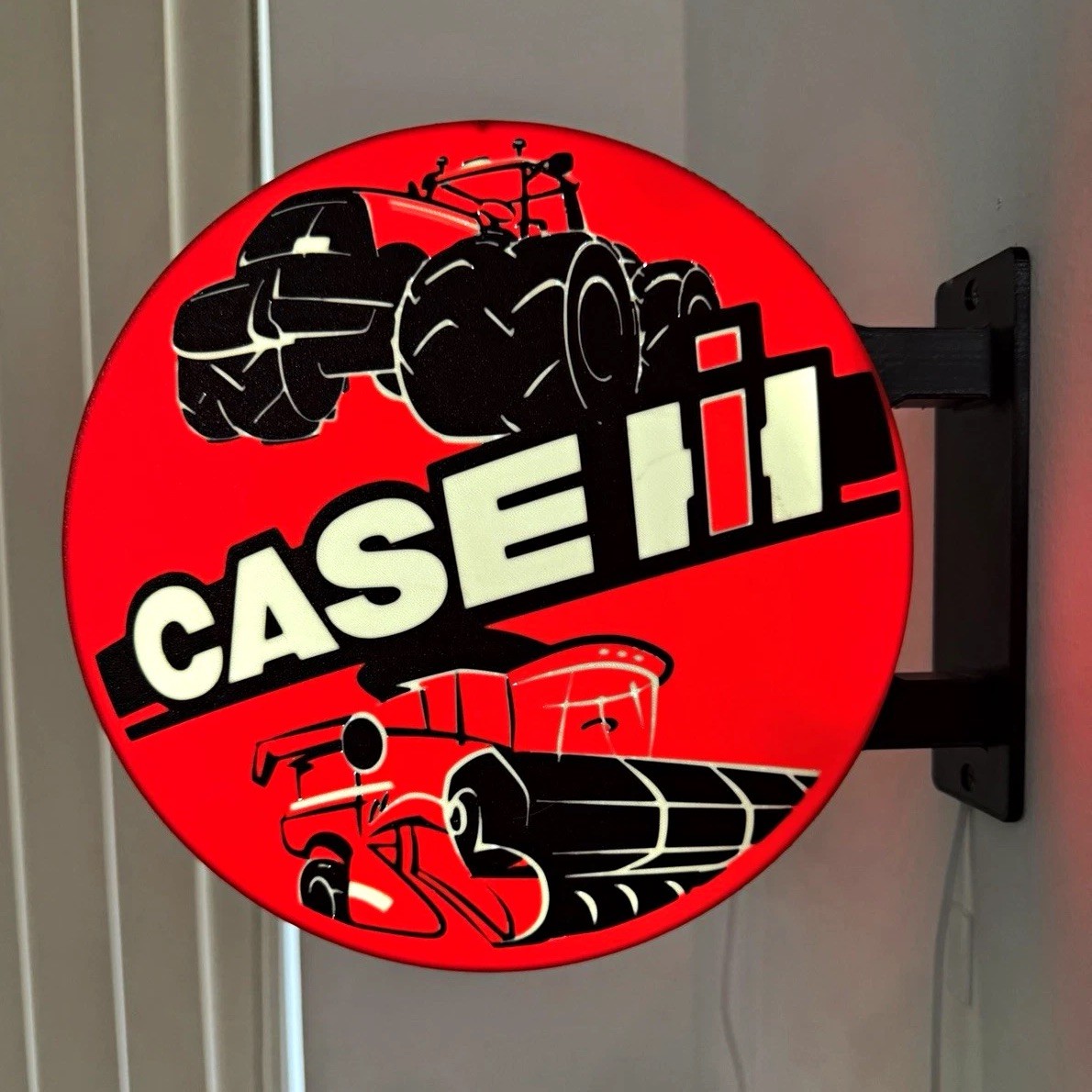 Case IH Agriculture Advertising Sign Lighted Round Wall Red Black White