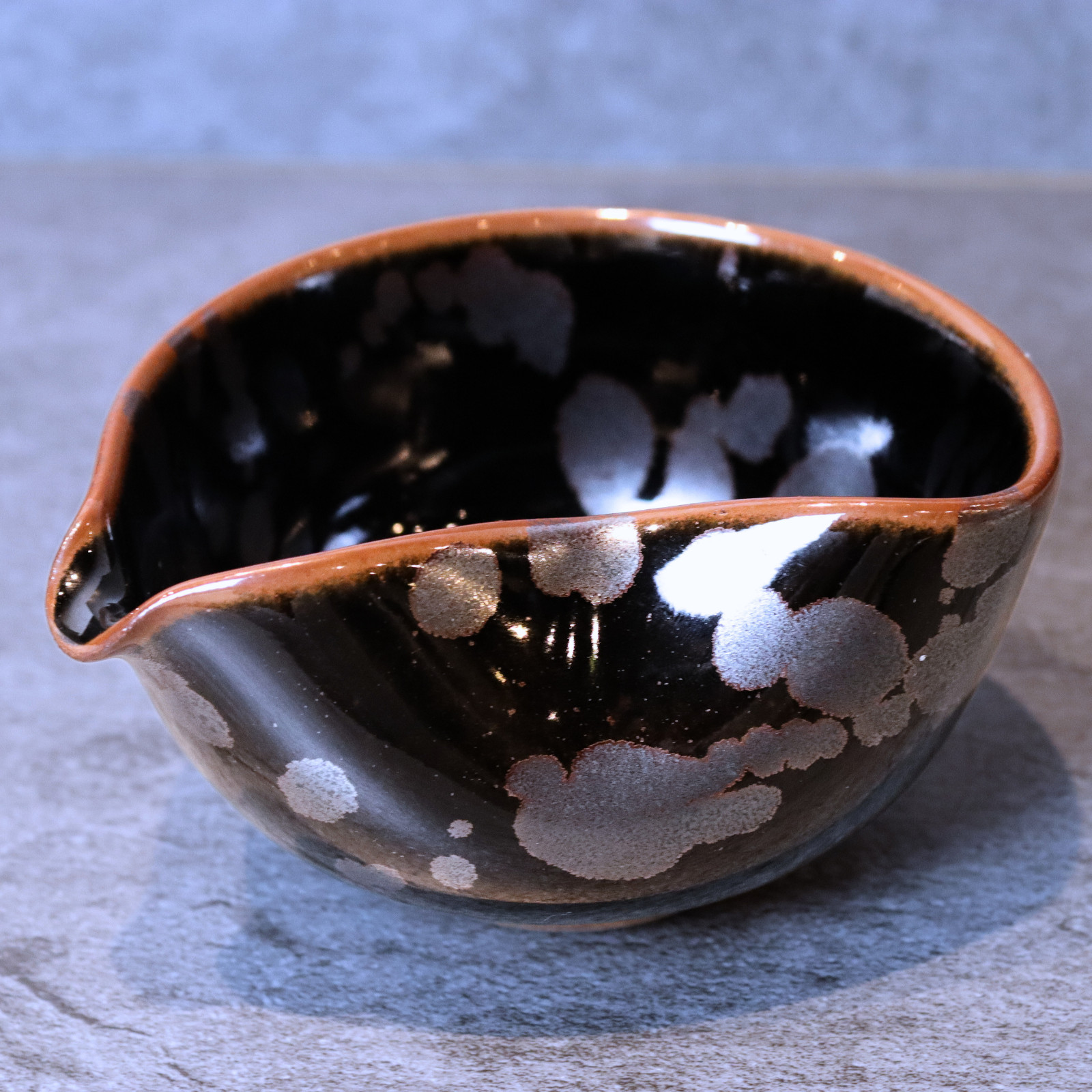 Japanese Katakuchi Bowl Black Crystal Glaze Handmade Ceramic