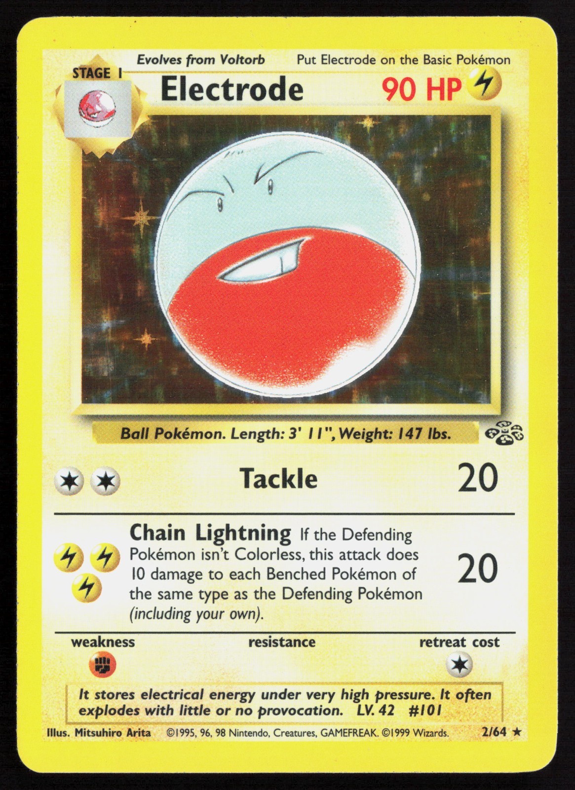 Electrode Holo 2/64 Fossil Light Played (LP) Pokemon TCG Holo Rare English 1999