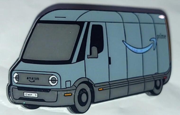 Rare 1st Day Amazon EV VAN Employee Pin - Brand New Glitter SMILE LOGO 