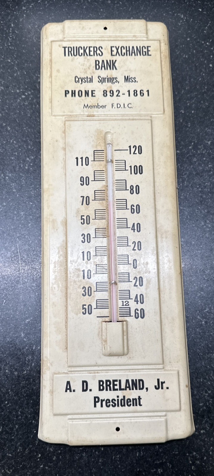 Vintage Truckers Exchange Bank Advertising Thermometer.   