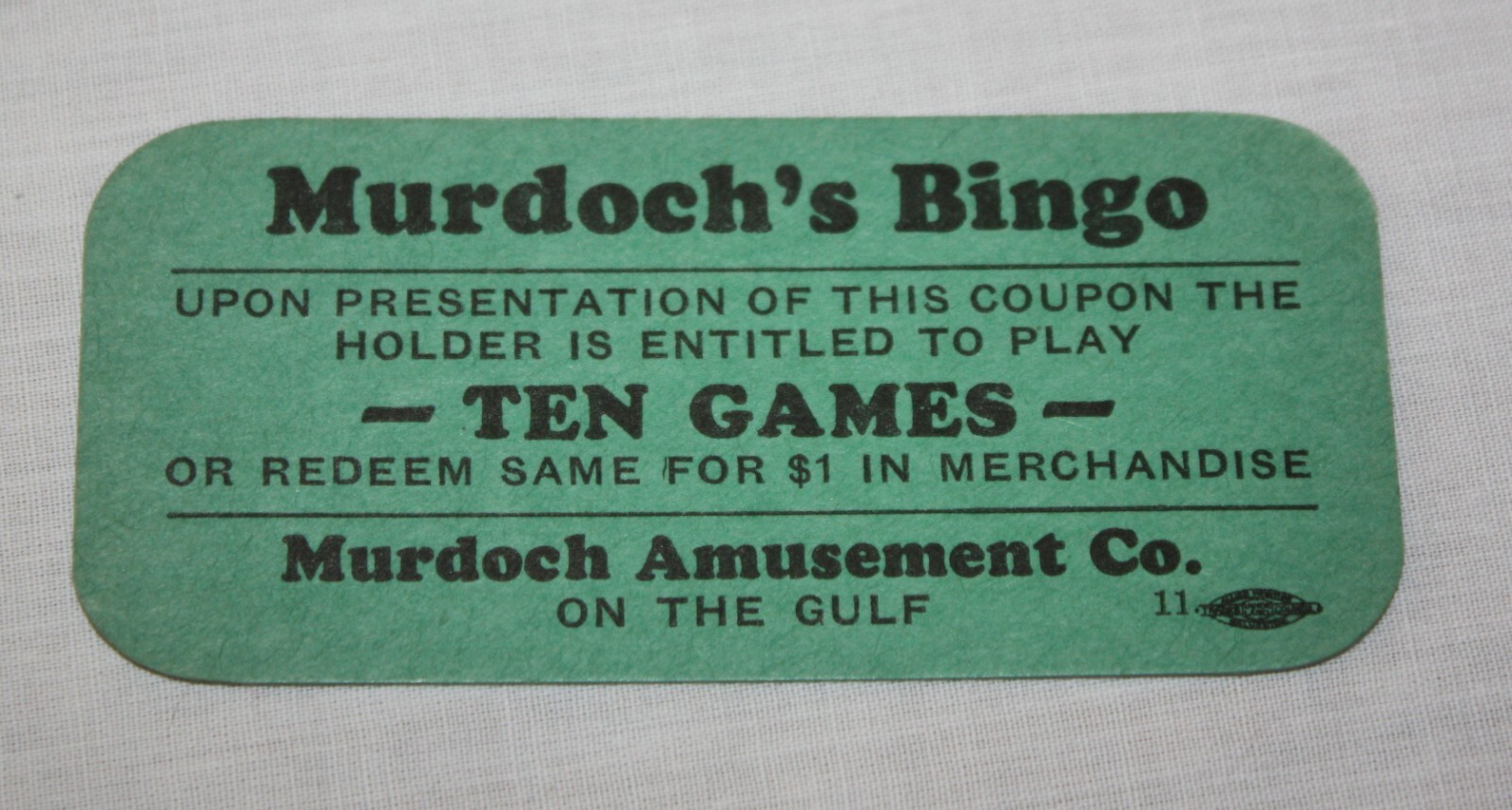 Galveston Texas Souvenir Amusement Memorabilia Vintage Murdoch\'s Bingo Coupon