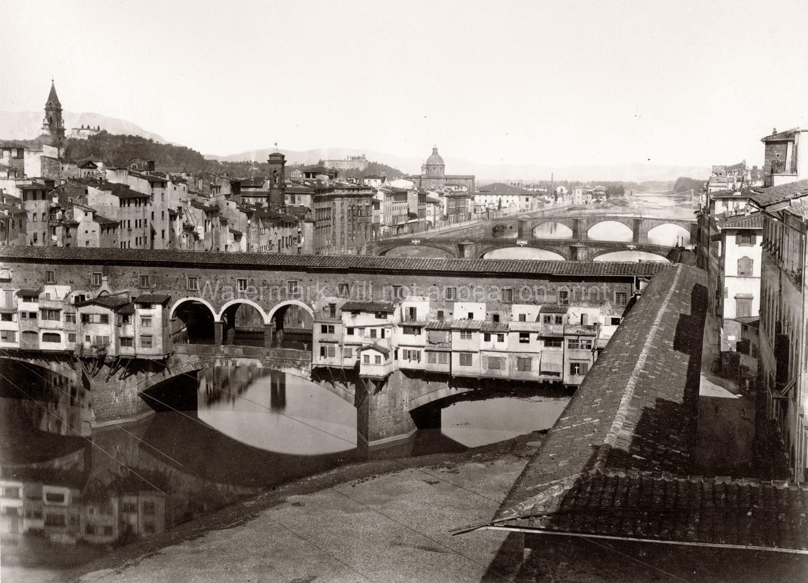 Florence Ponte Vecchio River Arno Cityscape Architecture Vtg. Photo 19thC.