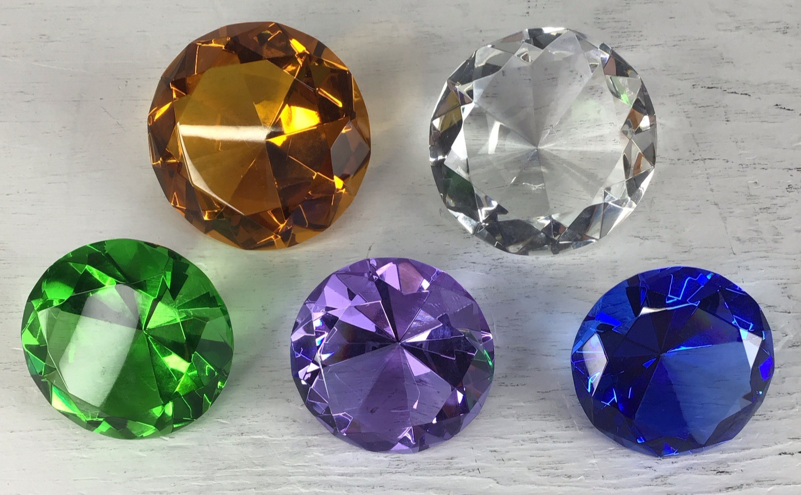 Lot of 5 Glass Diamonds jewels blue purple green topaz clear paperweights