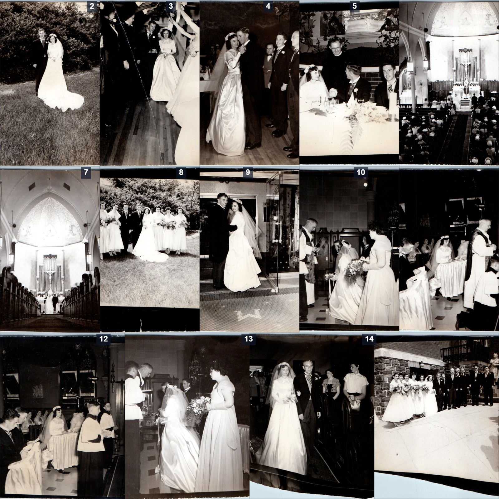 14 MIXED LOT c1950s Catholic Church Wedding Snapshots Priest Reception Dance Vtg