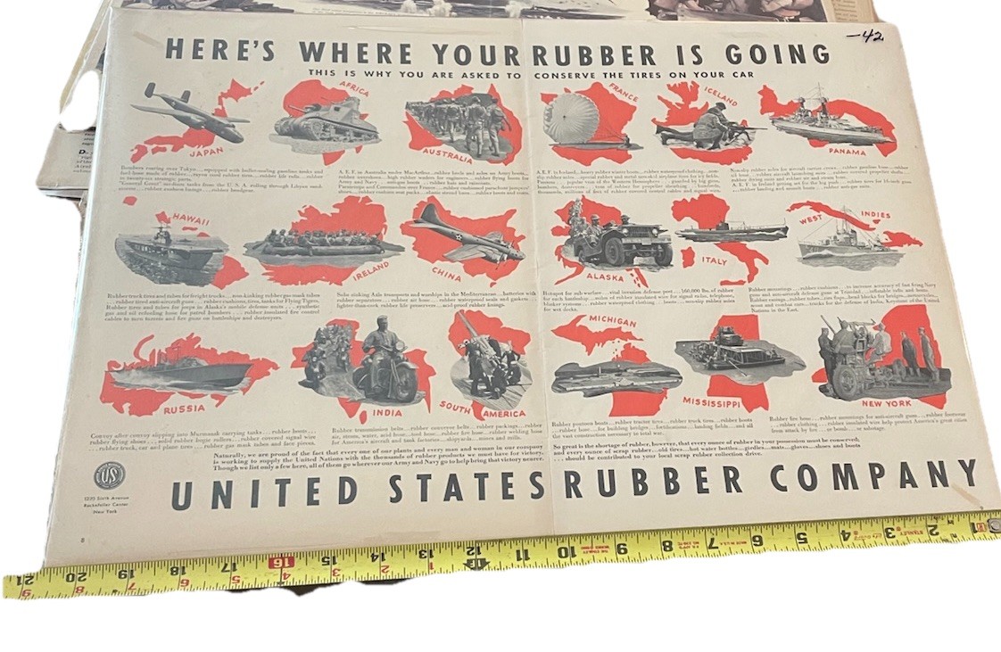 1942 Homefront Us Rubber Ad Here’s Where Your Rubber Is Going, Color 21/14 Orig