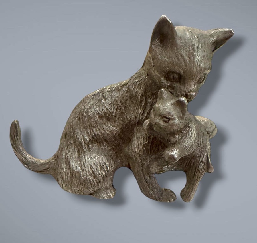 Vintage Spoontiques Pewter Cat & Kitten Figurine Mother Baby Cats Miniature