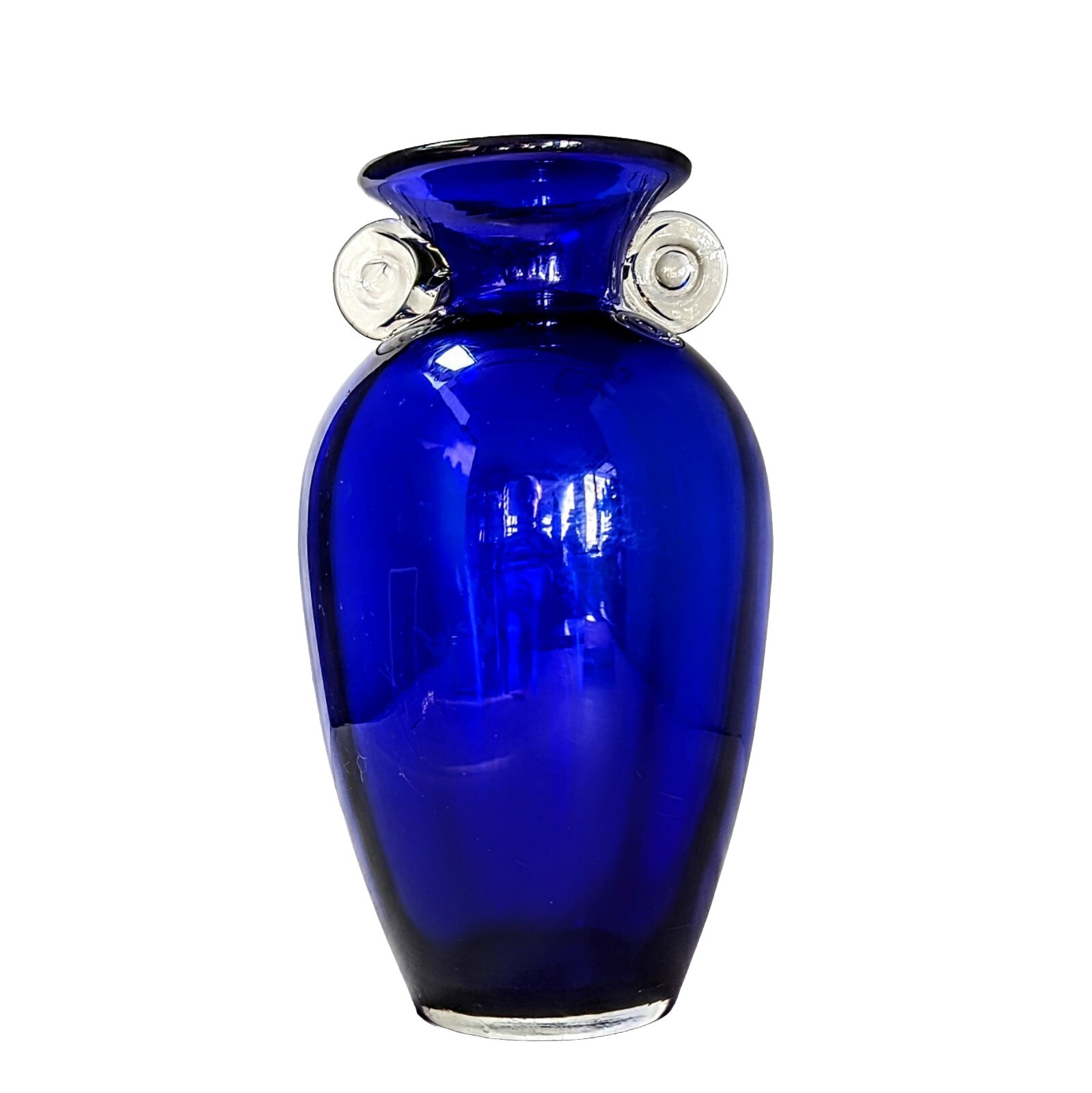 Vintage Studio Art Cobalt Blue Applied Handles Blown Glass Vase 10