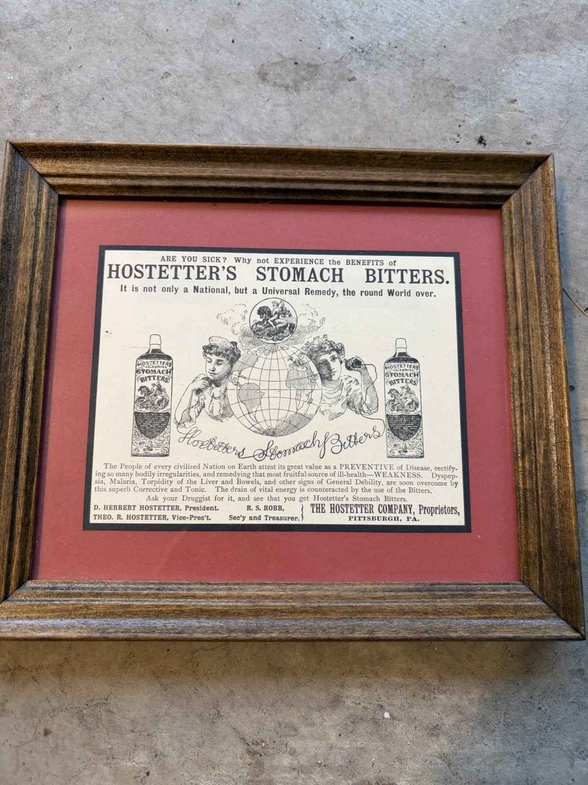 antique 1903 magazine advertisement for Hostetter's Stomach Bitters Framed Rare
