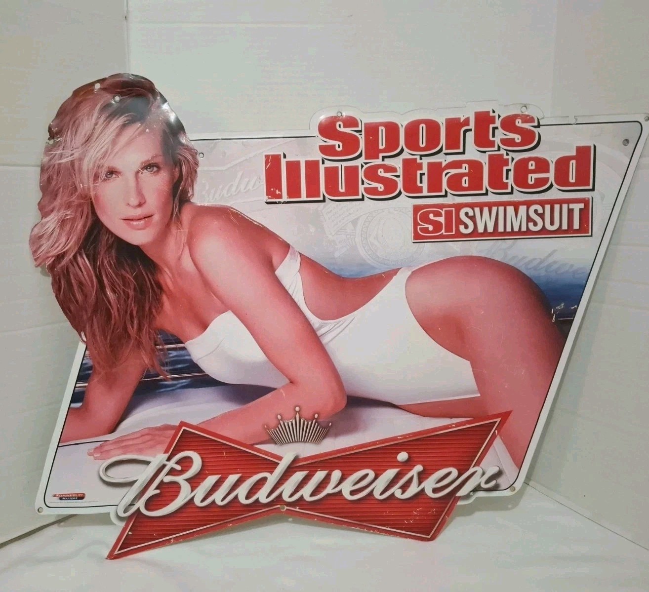 Budweiser Sports Illustrated Swimsuit Molly Sims Tin Sign 2005 Vintage 30X23