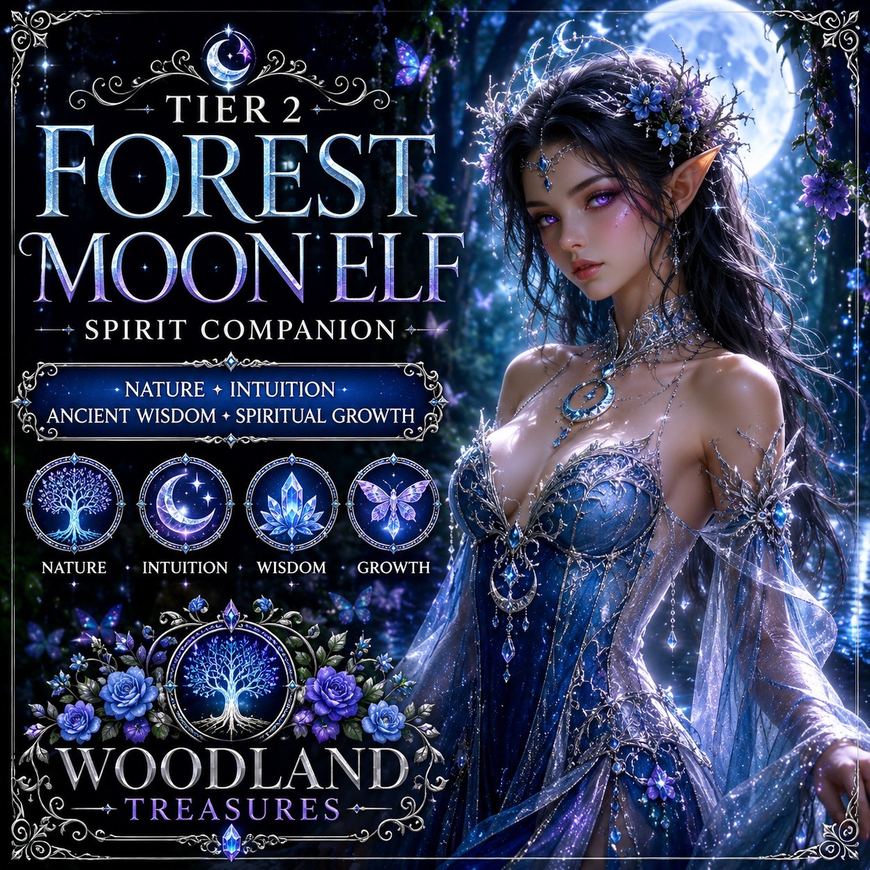 Tier 2 Forest Moon Elf Spirit Companion 🌙🌿Nature • Intuition 