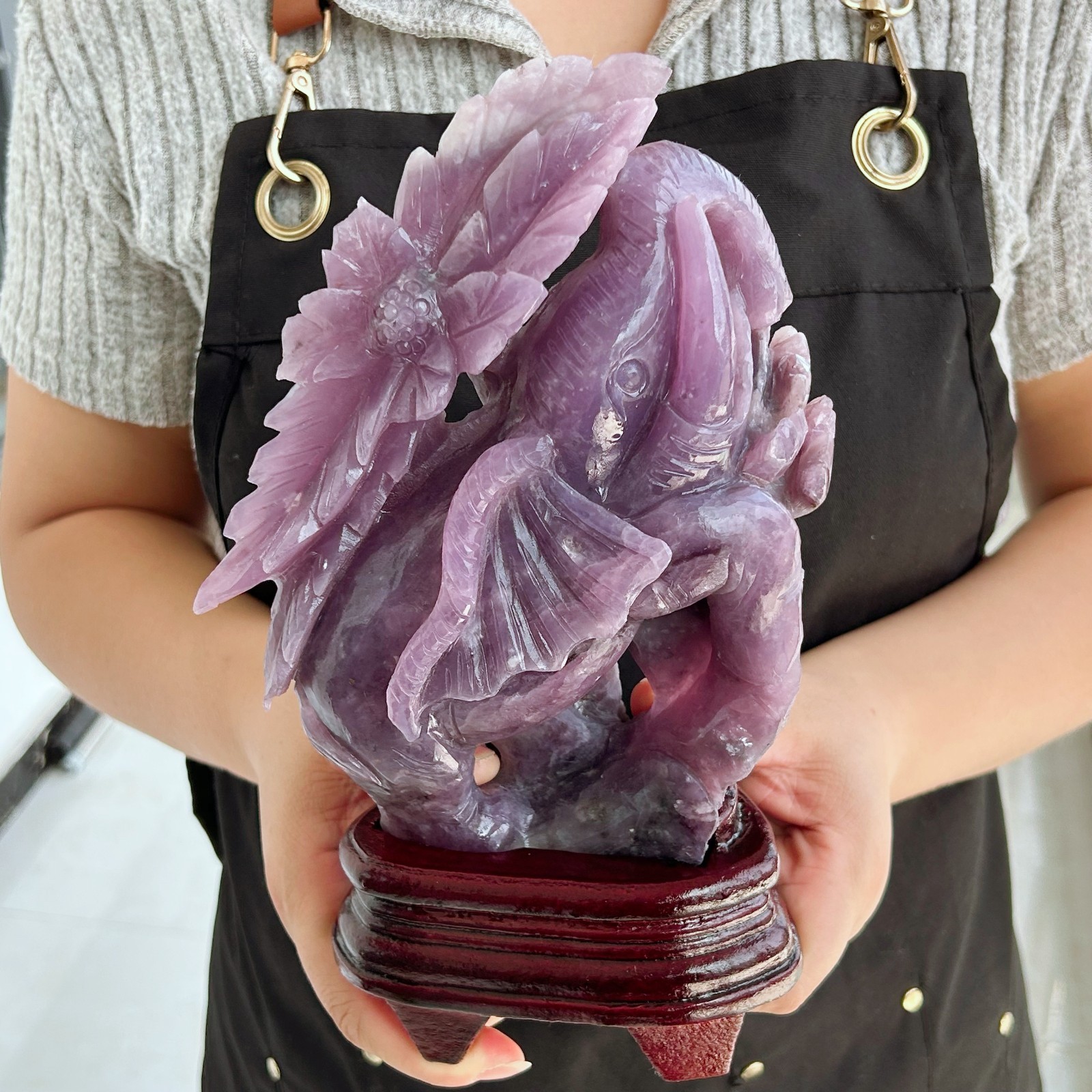3.67LB Natural Purple Lepidolite Crystal Carved Quartz Elephant Decorate Reiki