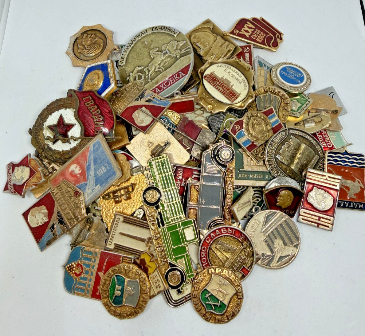Vintage Soviet Pins, Lot of 65 pcs