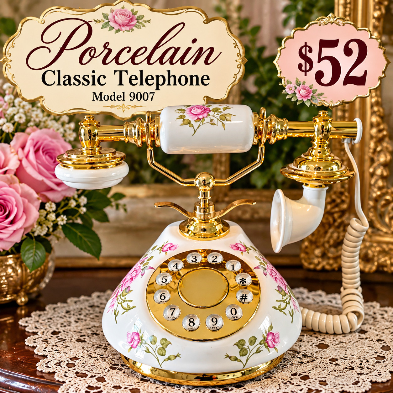 Decorative Vintage Style Porcelain Telephone Model 9007 NIB