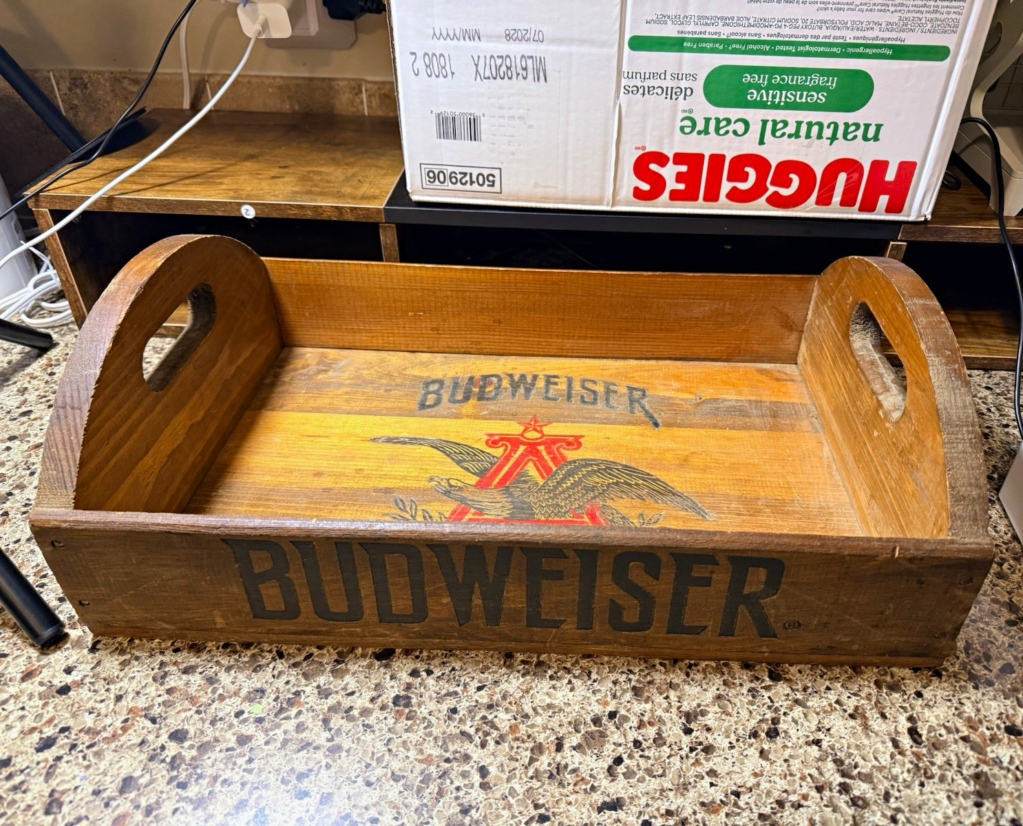 Vintage Budweiser Wooden Serving Tray Anheuser Busch Eagle Logo Bar Decor