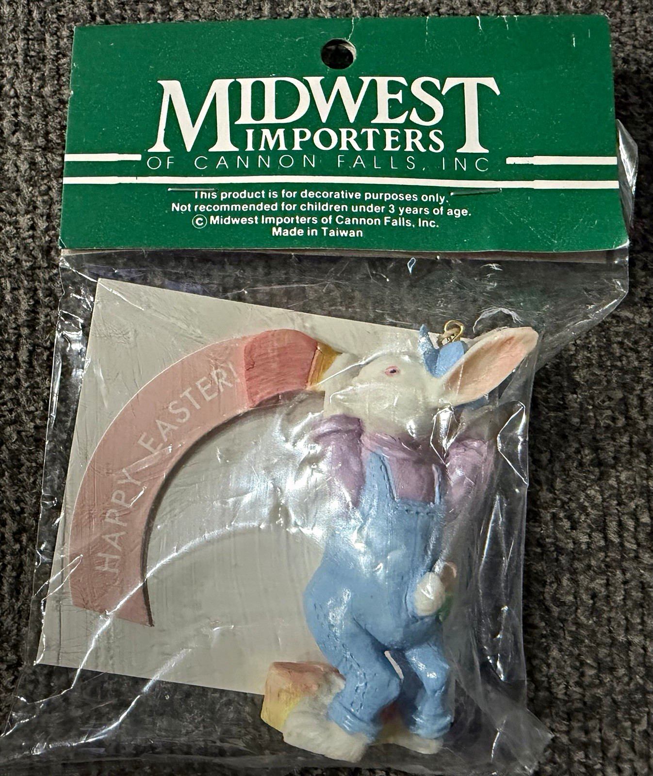 Midwest Importers Happy Easter Bunny Figurine Blue Overalls Multicolor NIP VTG