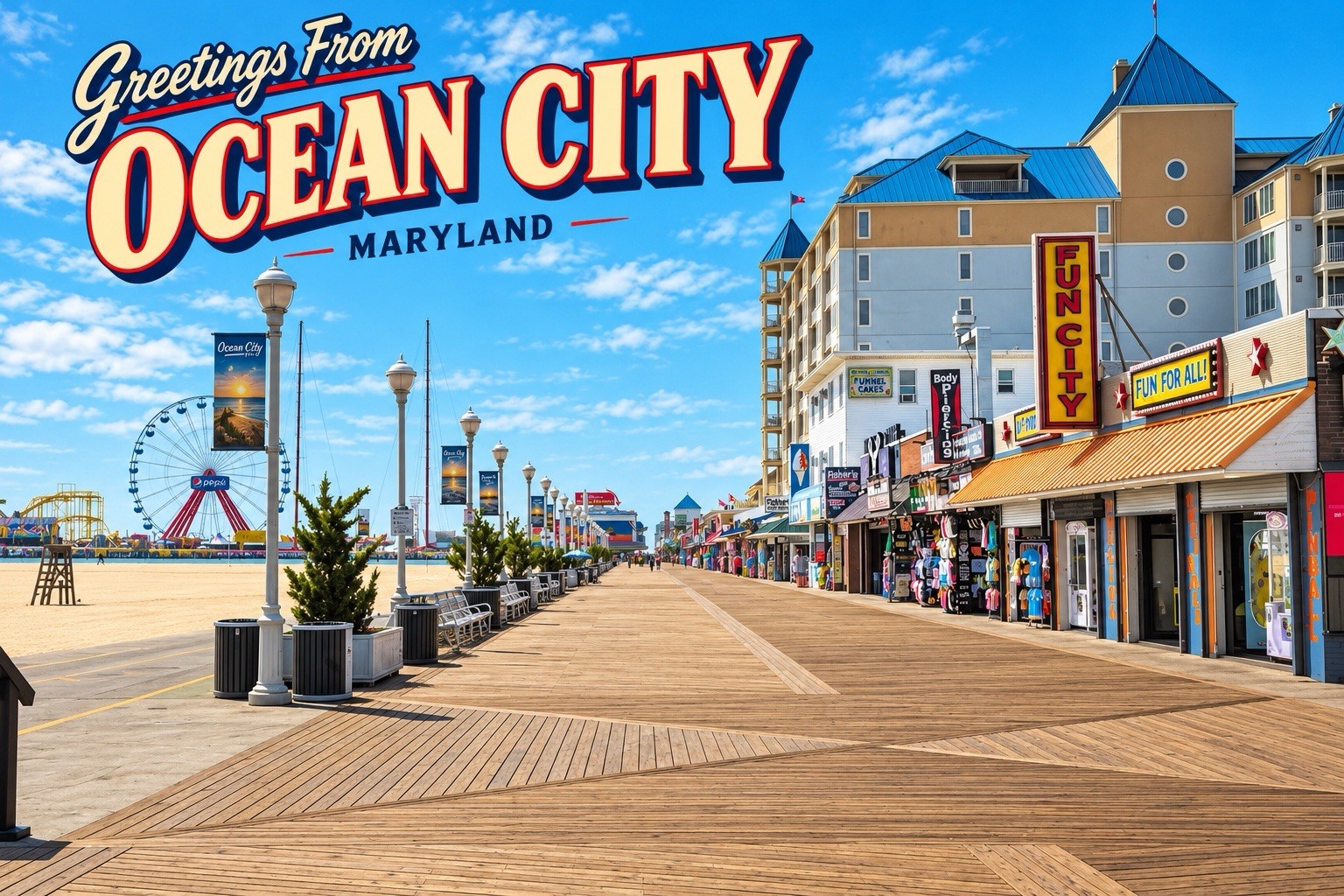 Greetings From Ocean City, MARYLAND Modern Large Letter Postcard E222