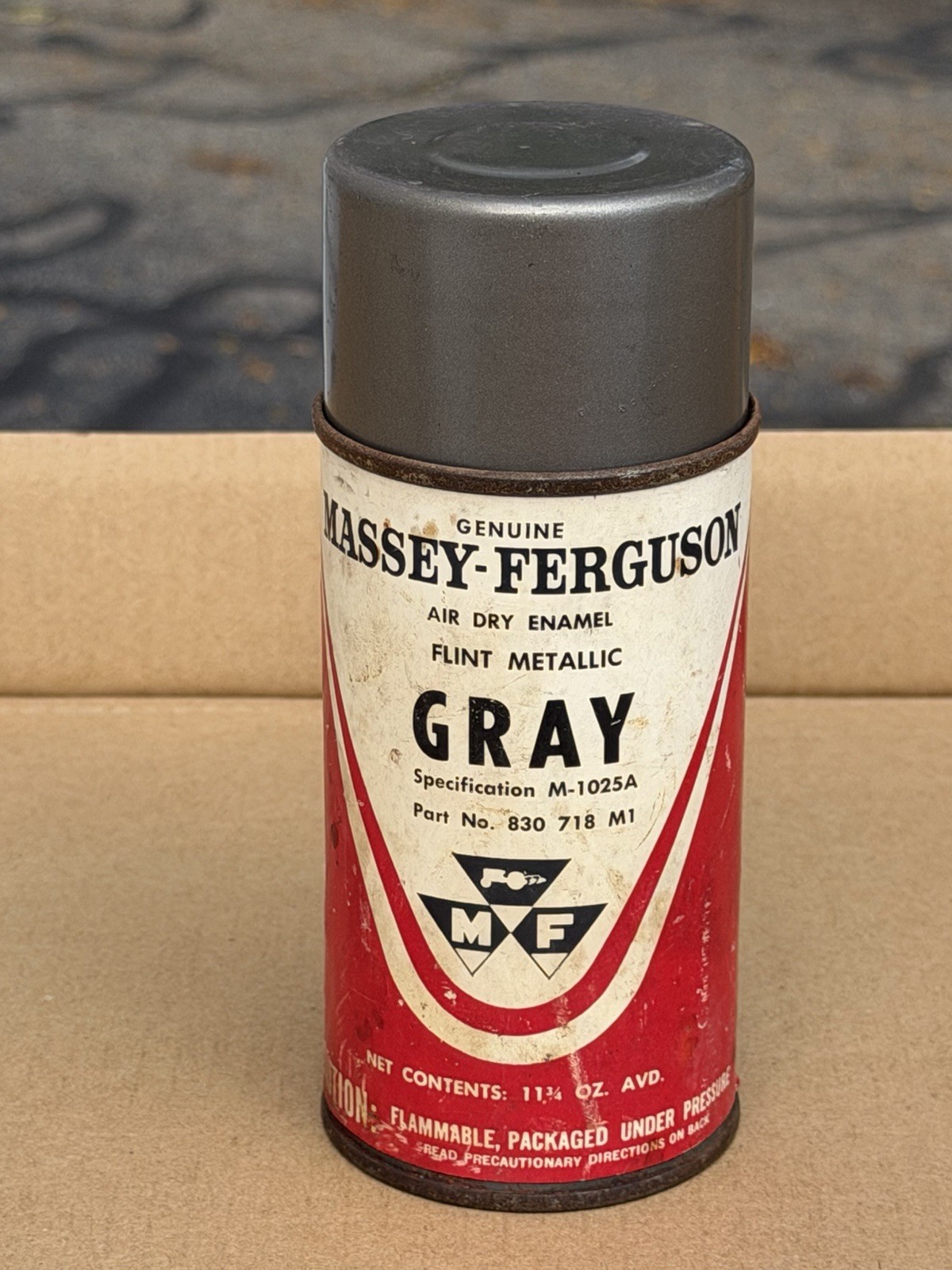 Vtg RARE MF Massey Ferguson Flint Metallic Gray Spray Paint Can W/ Metal Cap