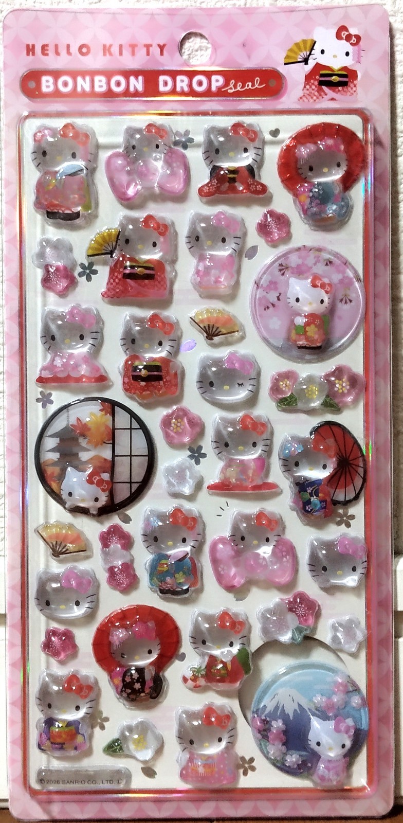 Sun-Star Sanrio Hello Kitty Japanese Style BONBON DROP Seal Sticker Kimono JAPAN