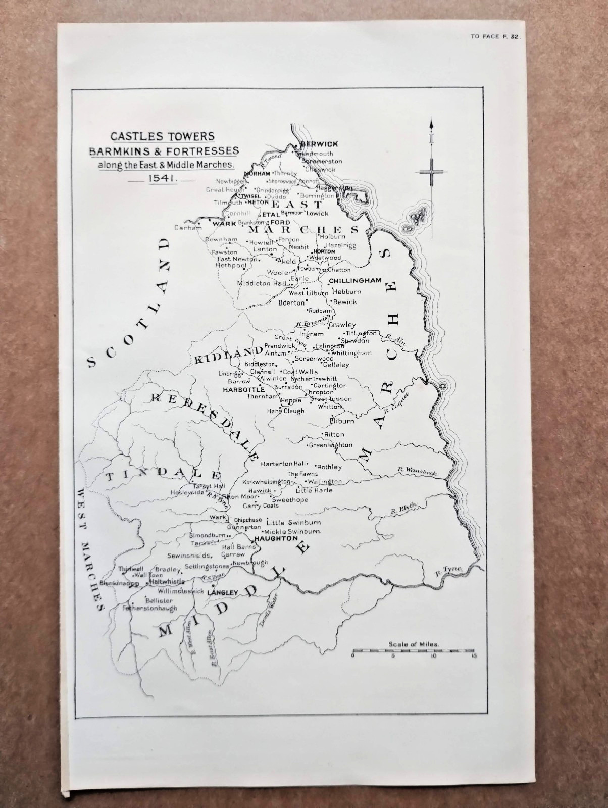 Castles and Towers Along the East & Middle Marches, 1541- Antique Print - 1885