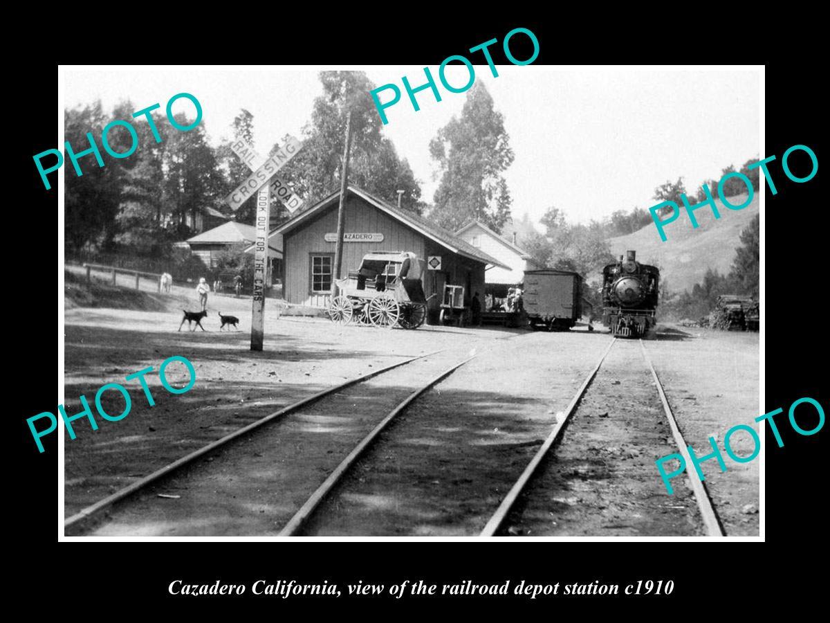 OLD LARGE HISTORIC PHOTO OF CAZADERO CALIFORNIA THE RAILROAD DEPOT STTAION 1910