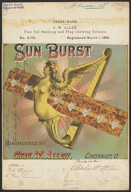 Photo:Cincinnati Ohio 1881 Sun Burst Tobacco Trade-Mark C. W. Allen