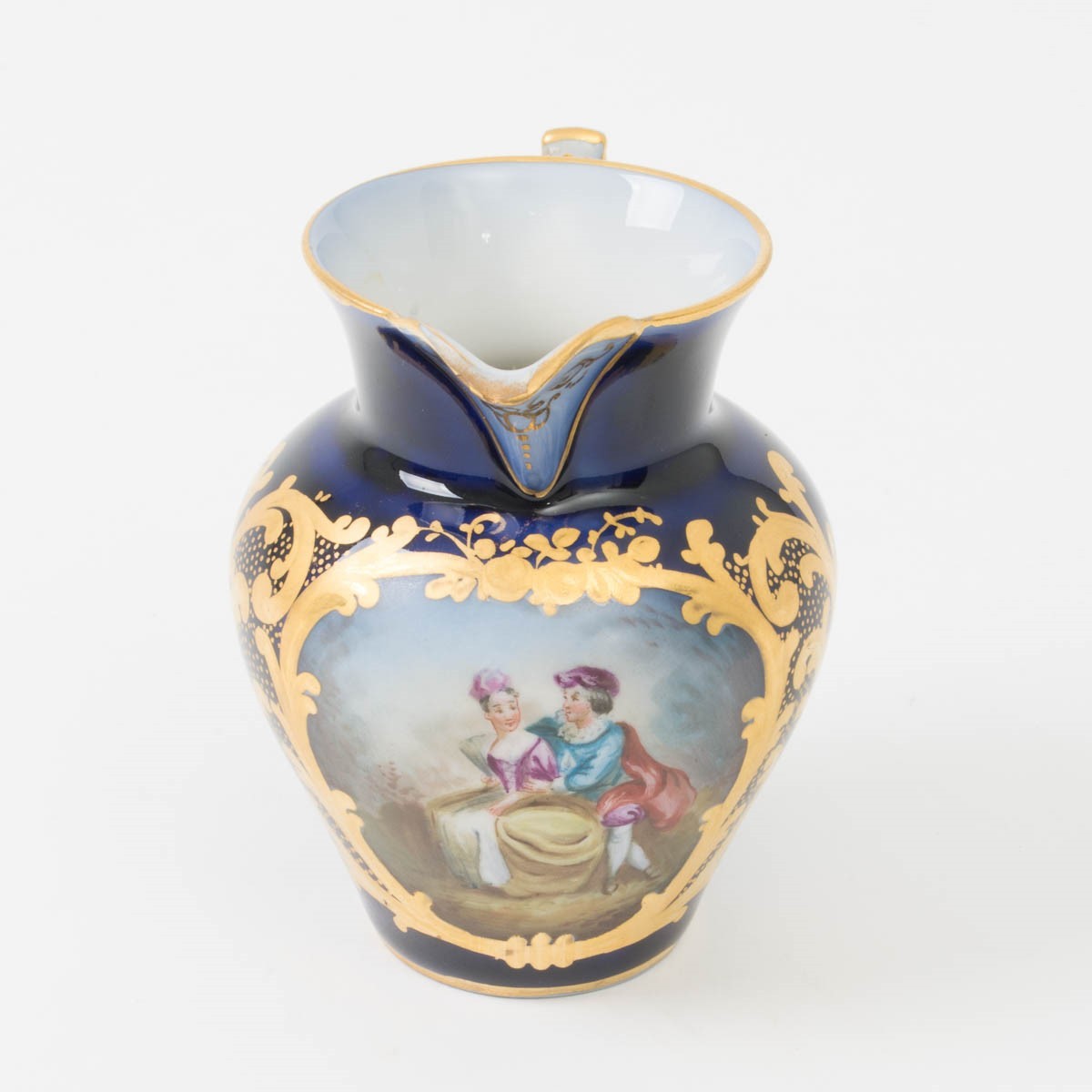 Antique 1750s Sevres Porcelain Pitcher Cobalt Hand Painted Gilt Romantic 3.75\