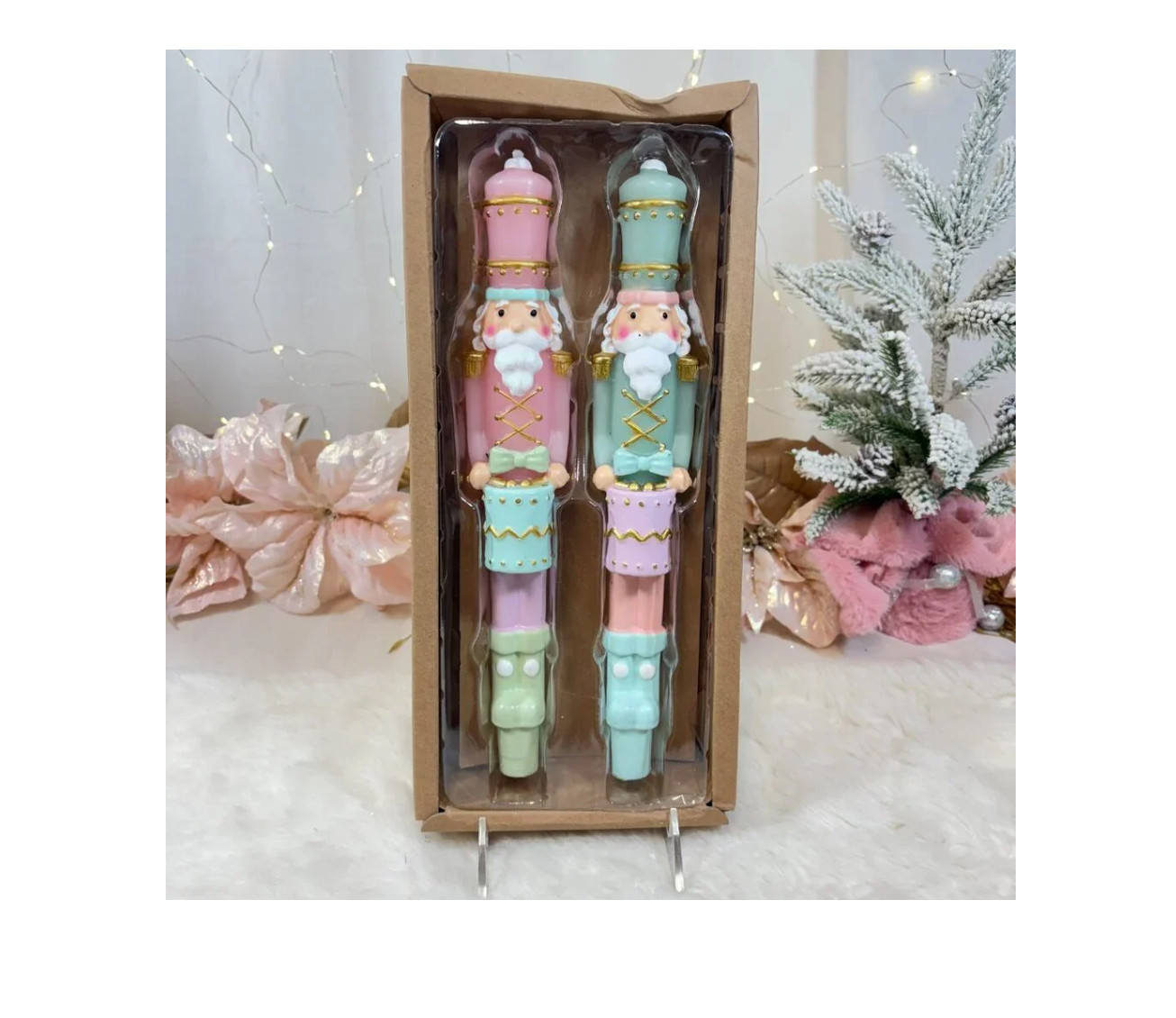 Martha Stewart Christmas Nutcracker Taper Pillar Candles Pastel Set of 2 Unique