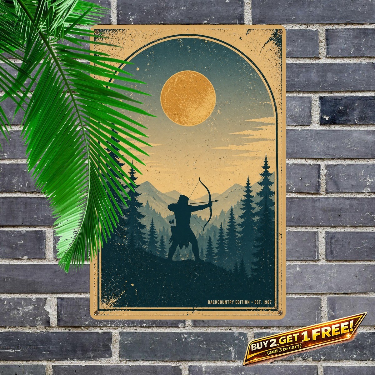 Forest Archer Silhouette Rustic Metal Art Sign 8x12 Vintage Decor