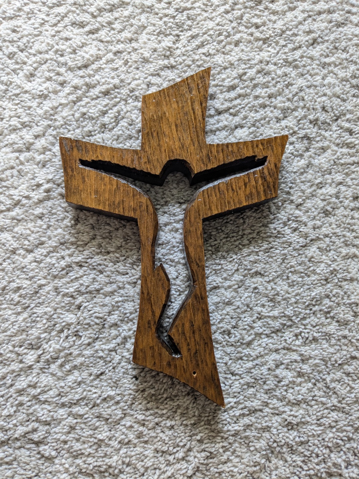 HANDMADE Wooden Cross w/ Jesus cutout , Elegant Form, Rich Oak Wood 