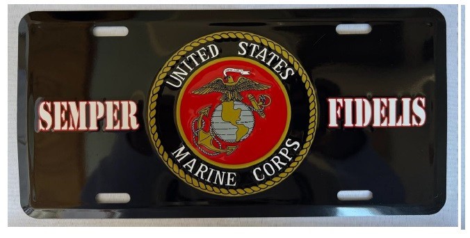 USMC United States Marine Corps SEMPER FIDELIS SEAL BLACK License Plate 6