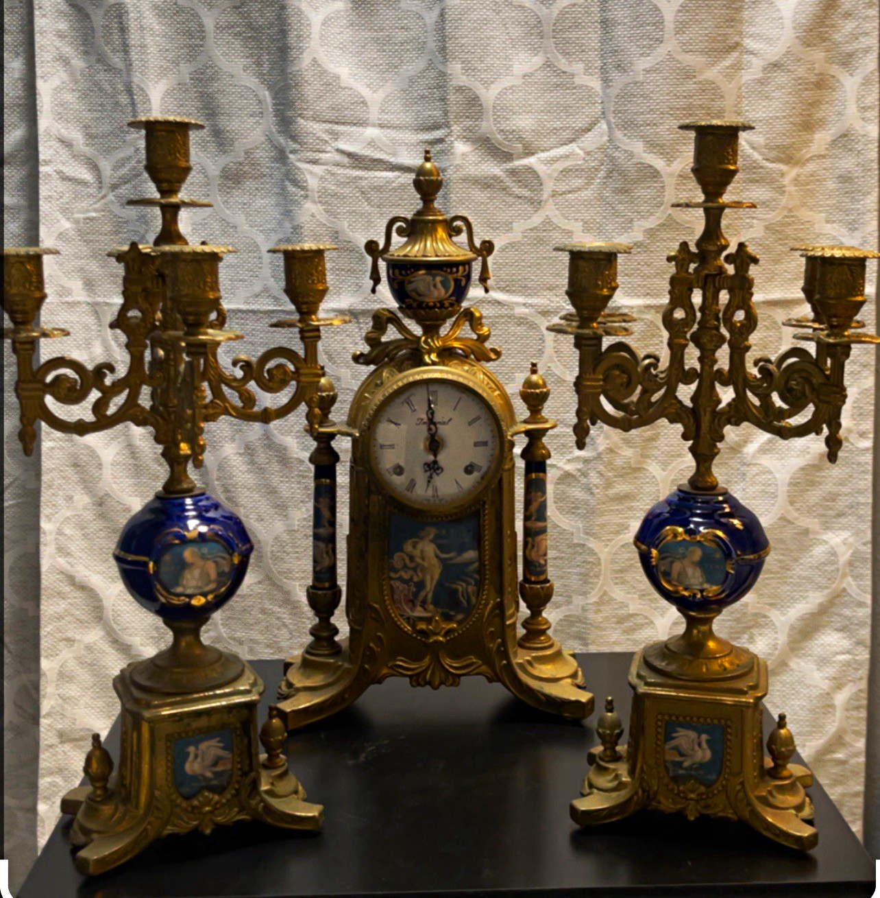 imperial 3-piece vintage clock garniture set. made in Italy,
