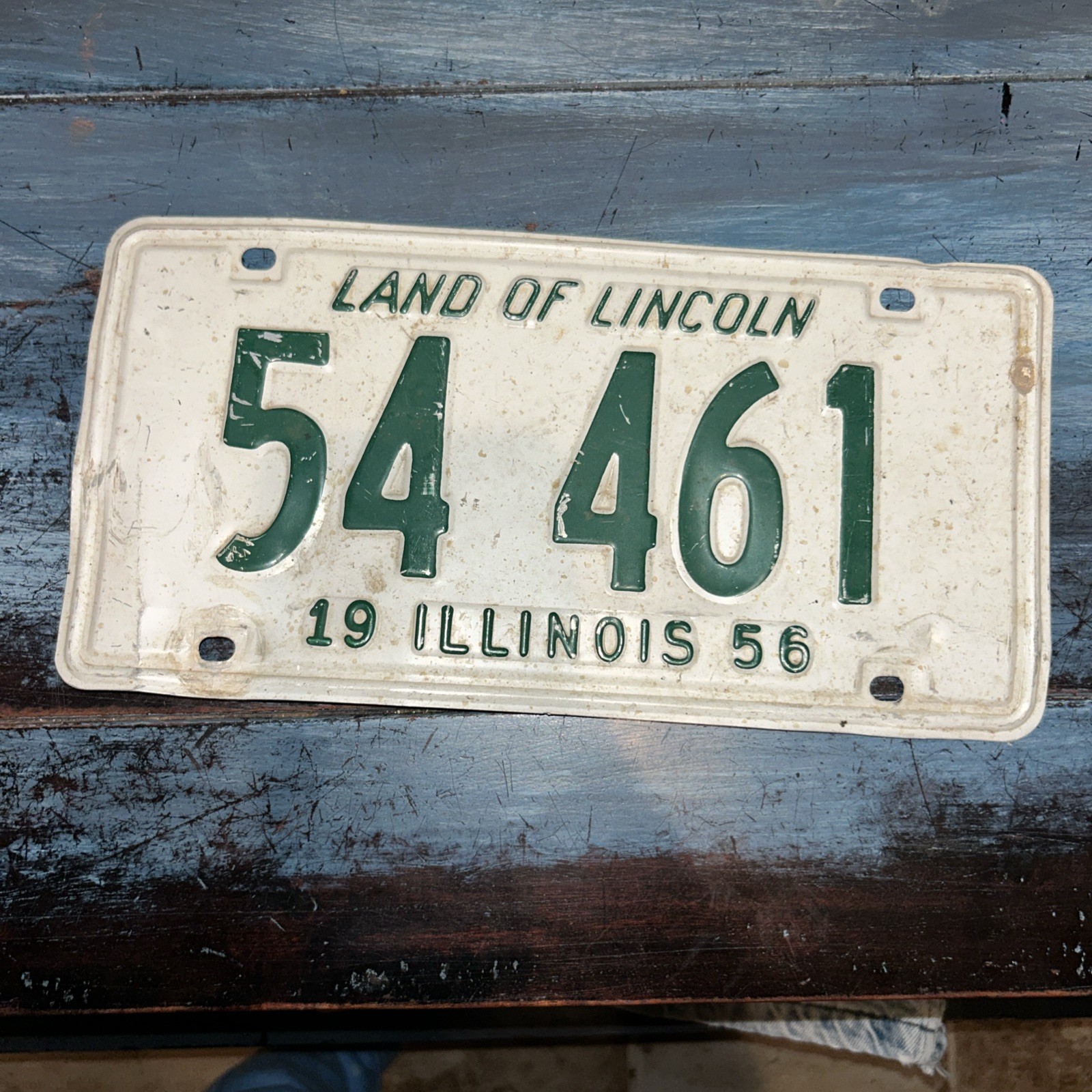 Vintage 1954 Illinois License Plate Land Of Lincoln 1st Year Green Tag Steel