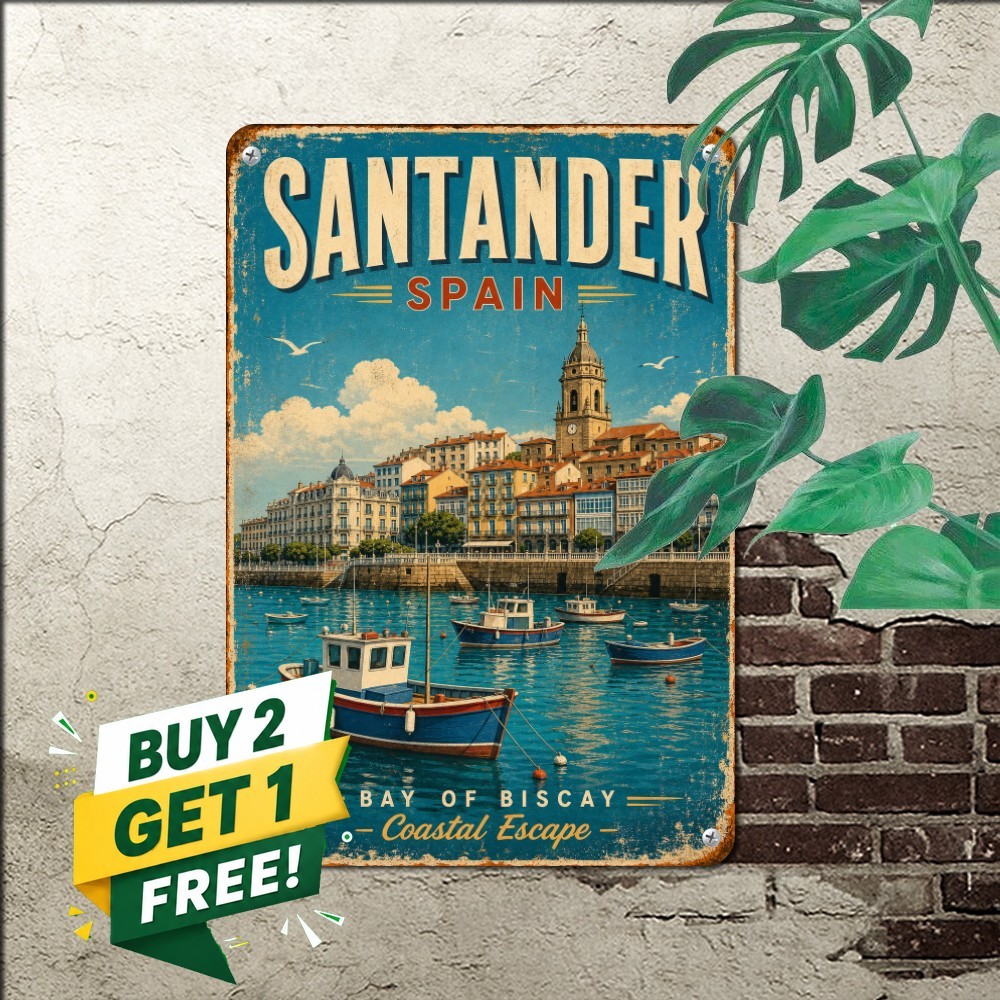 Santander Spain Travel Poster Retro European Coastal Wall Decor Metal Sign